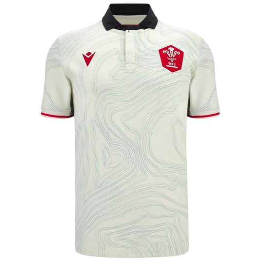 White-Black-Red - Front - Wales RU Childrens-Kids 25-26 Macron Rugby Shirt