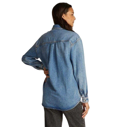 Light Denim - Back - Tommy Jeans Womens-Ladies Denim Relaxed Fit Long-Sleeved Shirt