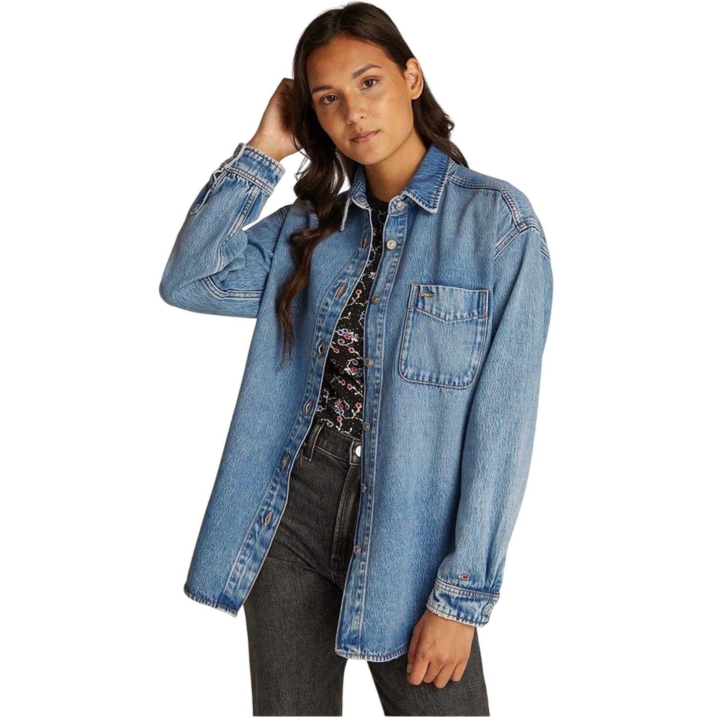 Light Denim - Lifestyle - Tommy Jeans Womens-Ladies Denim Relaxed Fit Long-Sleeved Shirt
