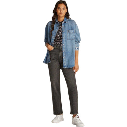 Light Denim - Pack Shot - Tommy Jeans Womens-Ladies Denim Relaxed Fit Long-Sleeved Shirt