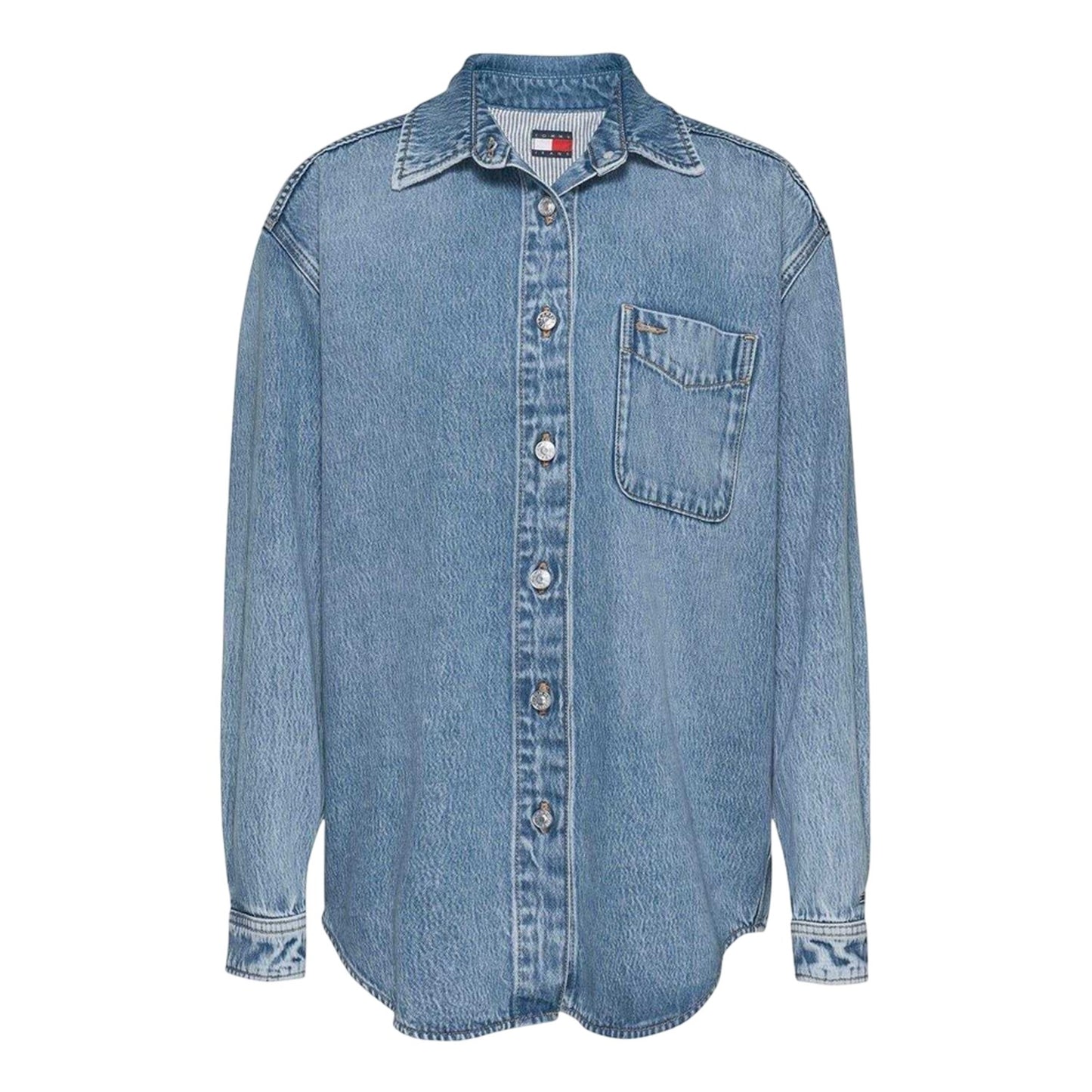 Light Denim - Front - Tommy Jeans Womens-Ladies Denim Relaxed Fit Long-Sleeved Shirt