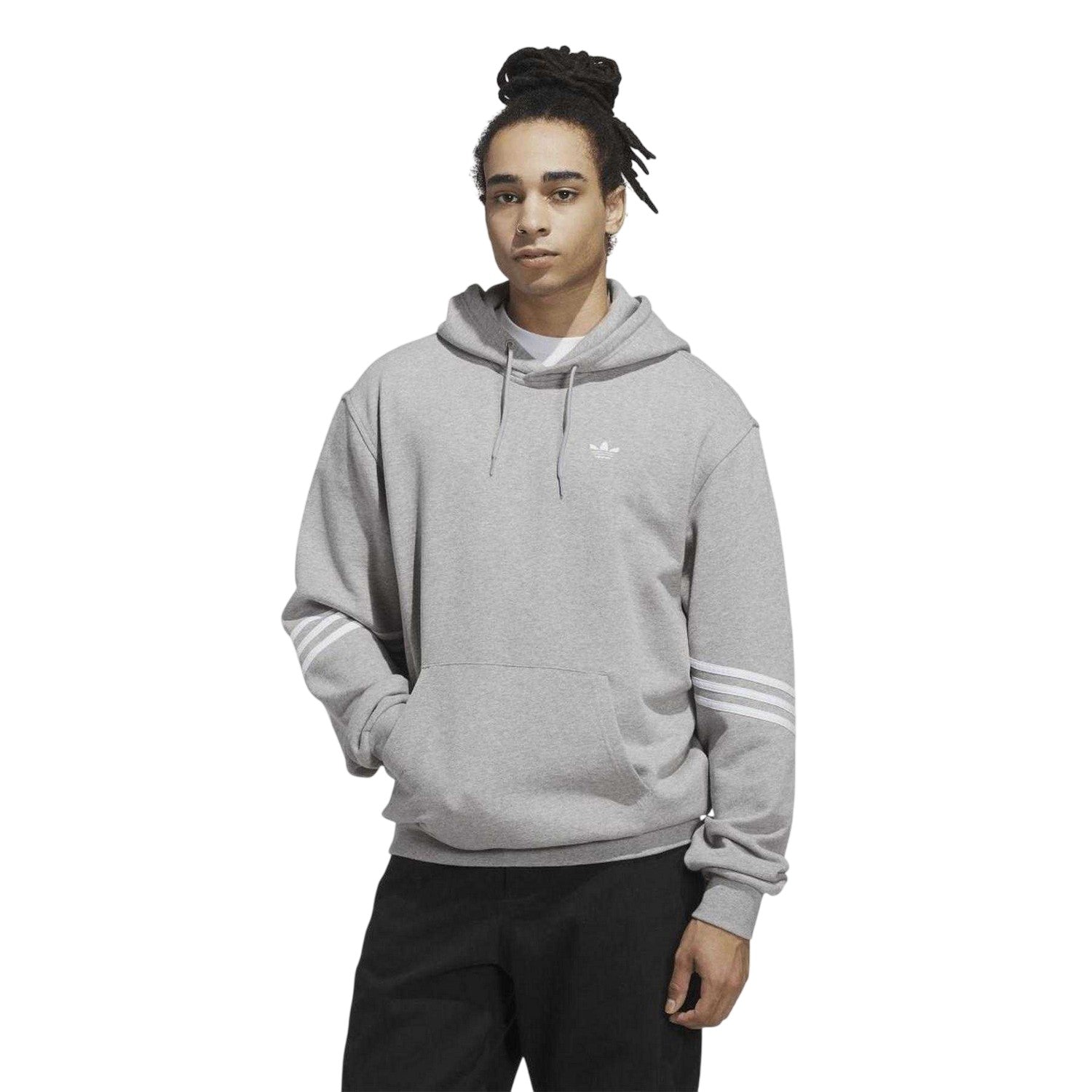 Grey - Side - Adidas Mens Classics Cotton Hoodie