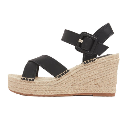 Black - Side - Boss Womens-Ladies Strappy Wedge Espadrilles