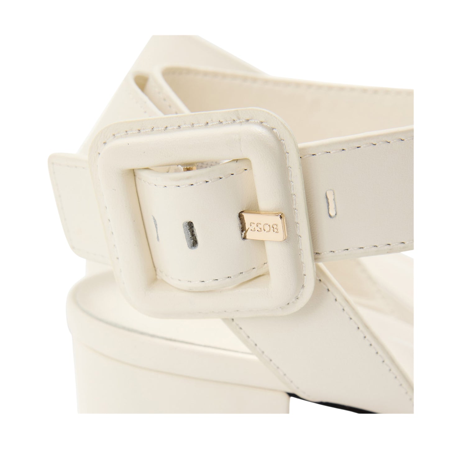 White - Side - Boss Womens-Ladies Minimalist Block Heel Sandals