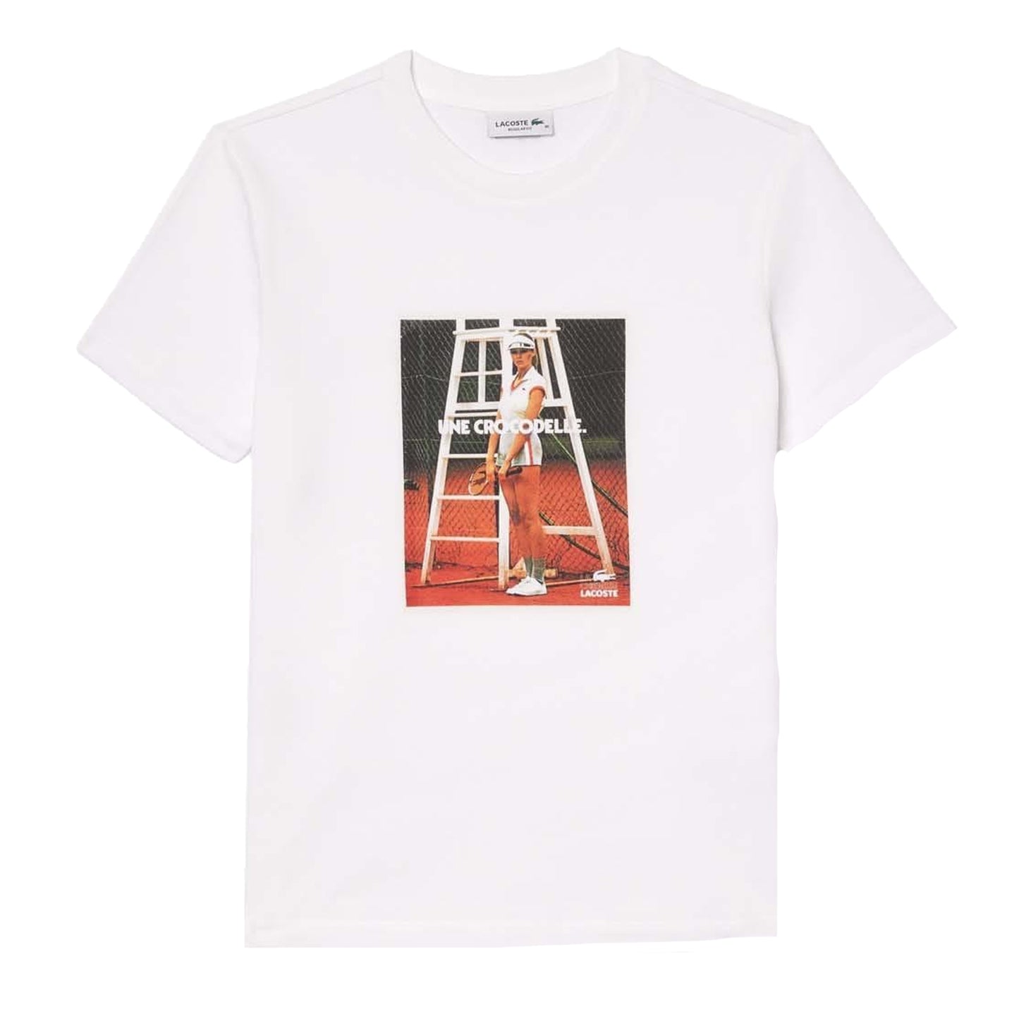 White - Front - Lacoste Womens-Ladies Printed Pique T-Shirt