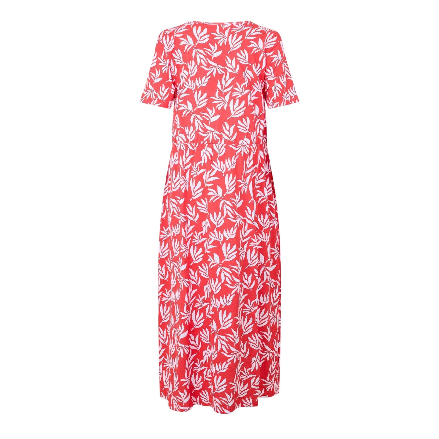 Red-White - Back - Threadbare Womens-Ladies Danni Leaf Print Crew Neck Midi Dress