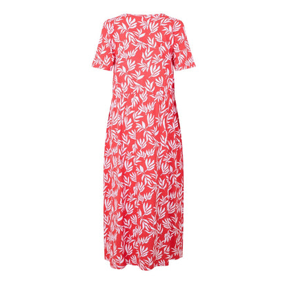 Red-White - Back - Threadbare Womens-Ladies Danni Leaf Print Crew Neck Midi Dress