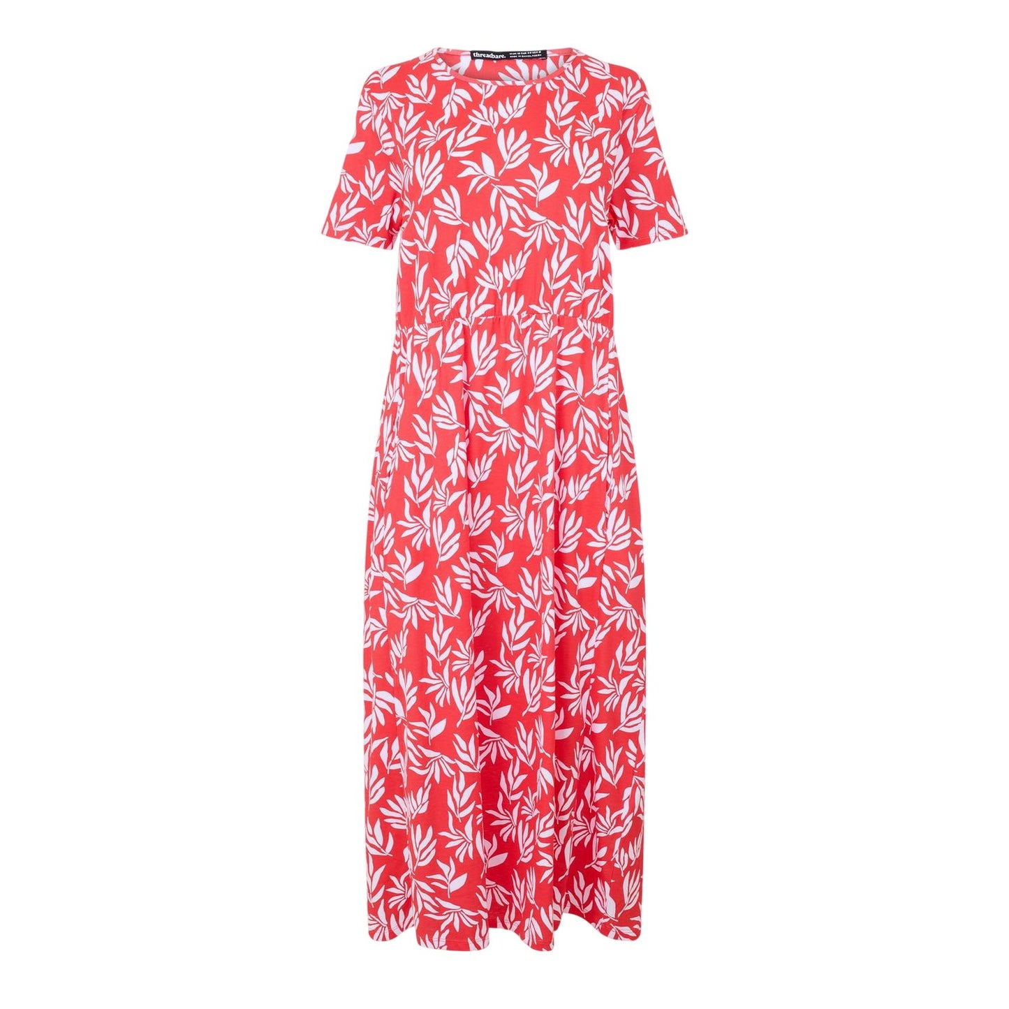Red-White - Front - Threadbare Womens-Ladies Danni Leaf Print Crew Neck Midi Dress