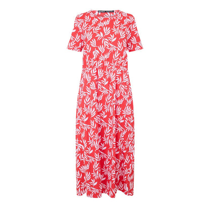 Red-White - Front - Threadbare Womens-Ladies Danni Leaf Print Crew Neck Midi Dress