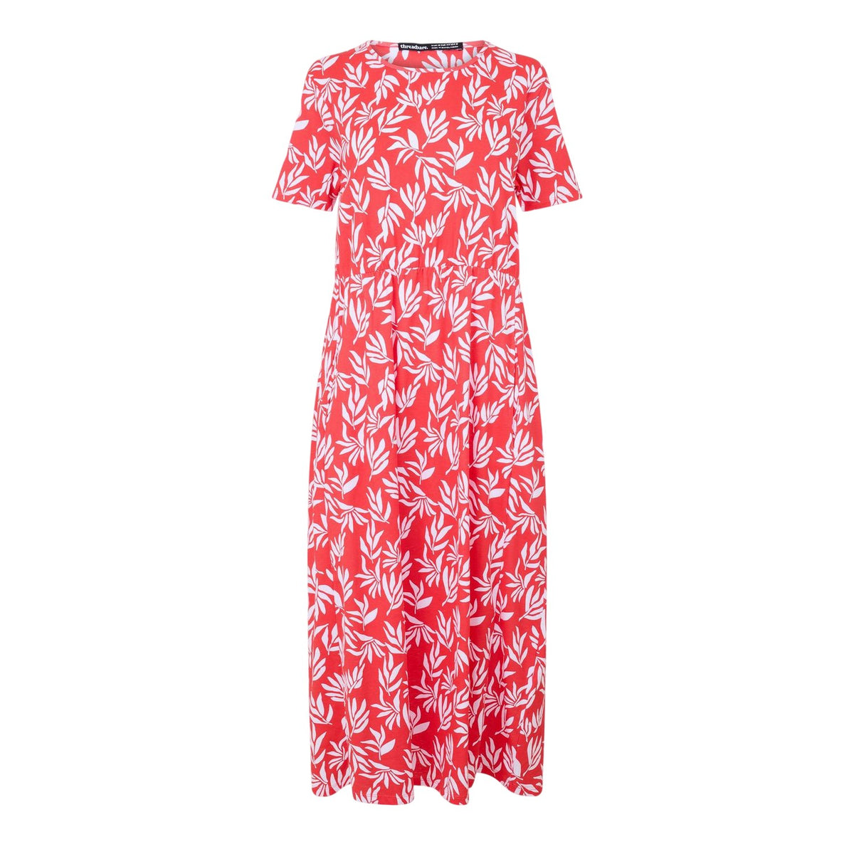 Red-White - Front - Threadbare Womens-Ladies Danni Leaf Print Crew Neck Midi Dress