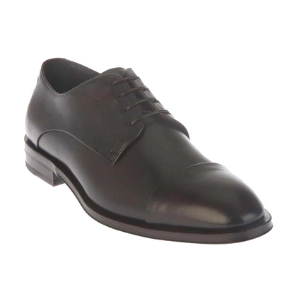Brown - Side - Boss Mens Derrek Leather Derby Shoes