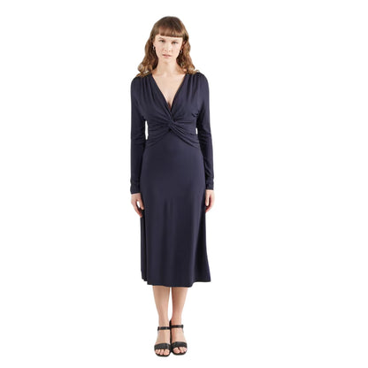 Dark Blue - Lifestyle - Boss Womens-Ladies Eulo V Neck Long-Sleeved Wrap Dress