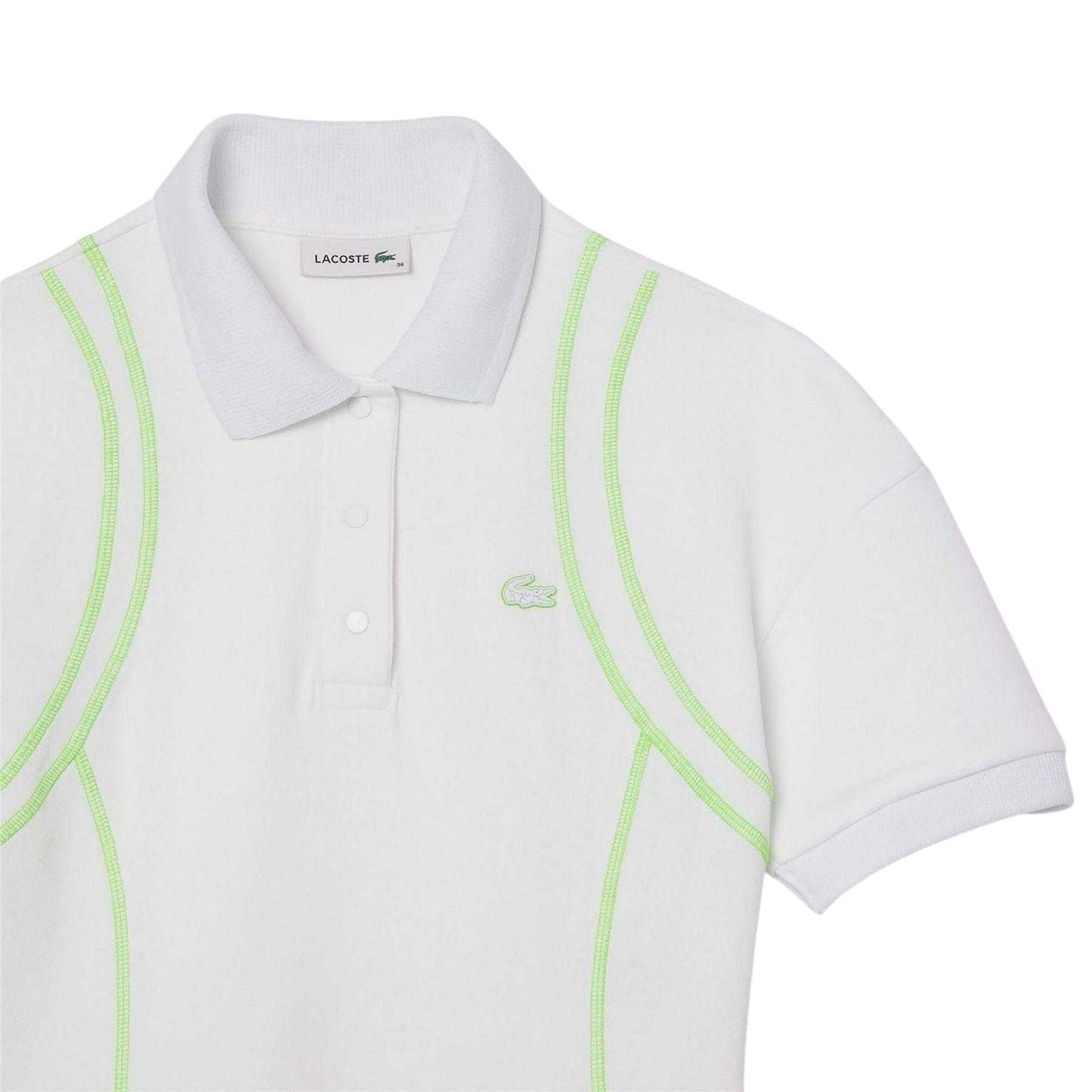 White - Back - Lacoste Womens-Ladies Neon Tape Polo Shirt Dress