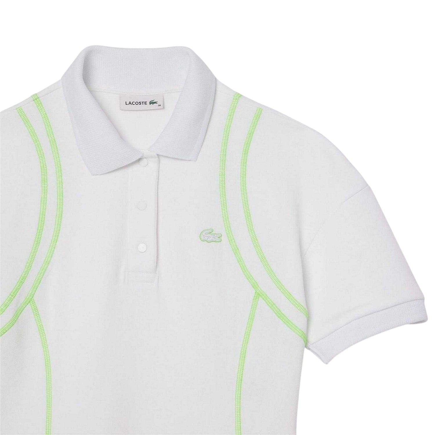 White - Back - Lacoste Womens-Ladies Neon Tape Polo Shirt Dress