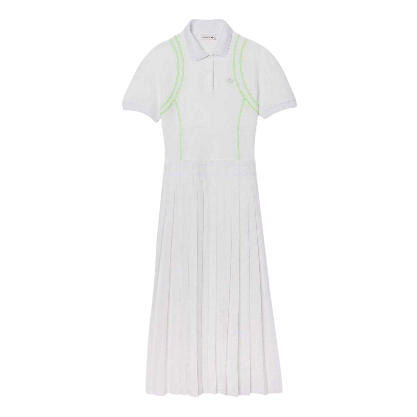 White - Front - Lacoste Womens-Ladies Neon Tape Polo Shirt Dress