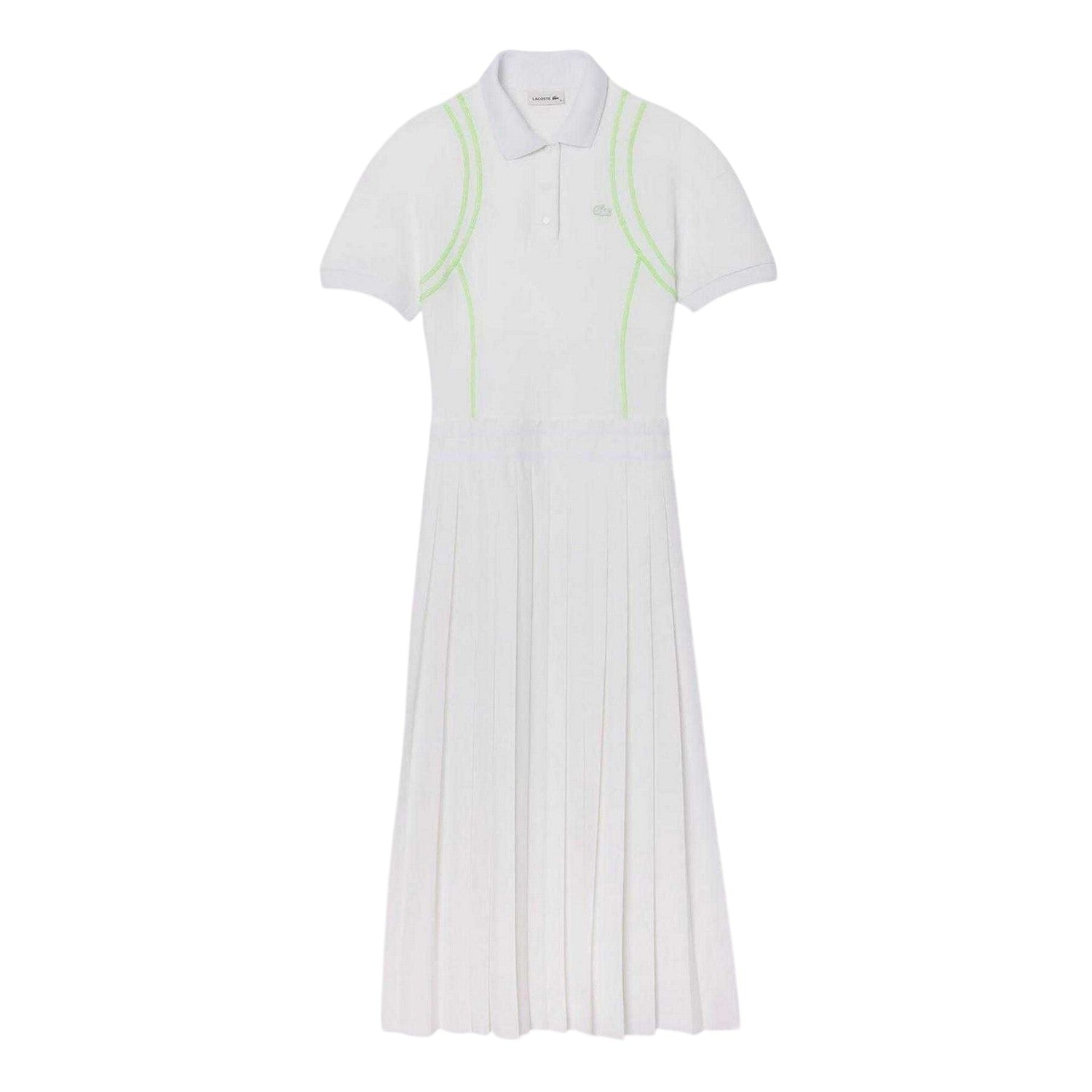 White - Front - Lacoste Womens-Ladies Neon Tape Polo Shirt Dress