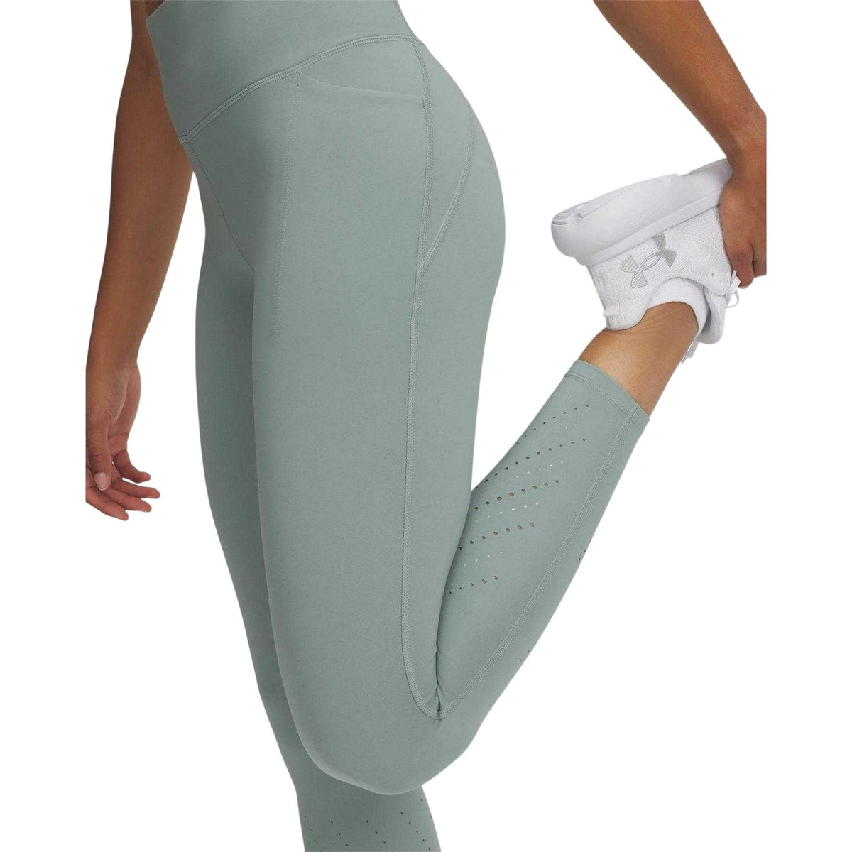 Green - Side - Under Armour Womens-Ladies HeatGear Leggings