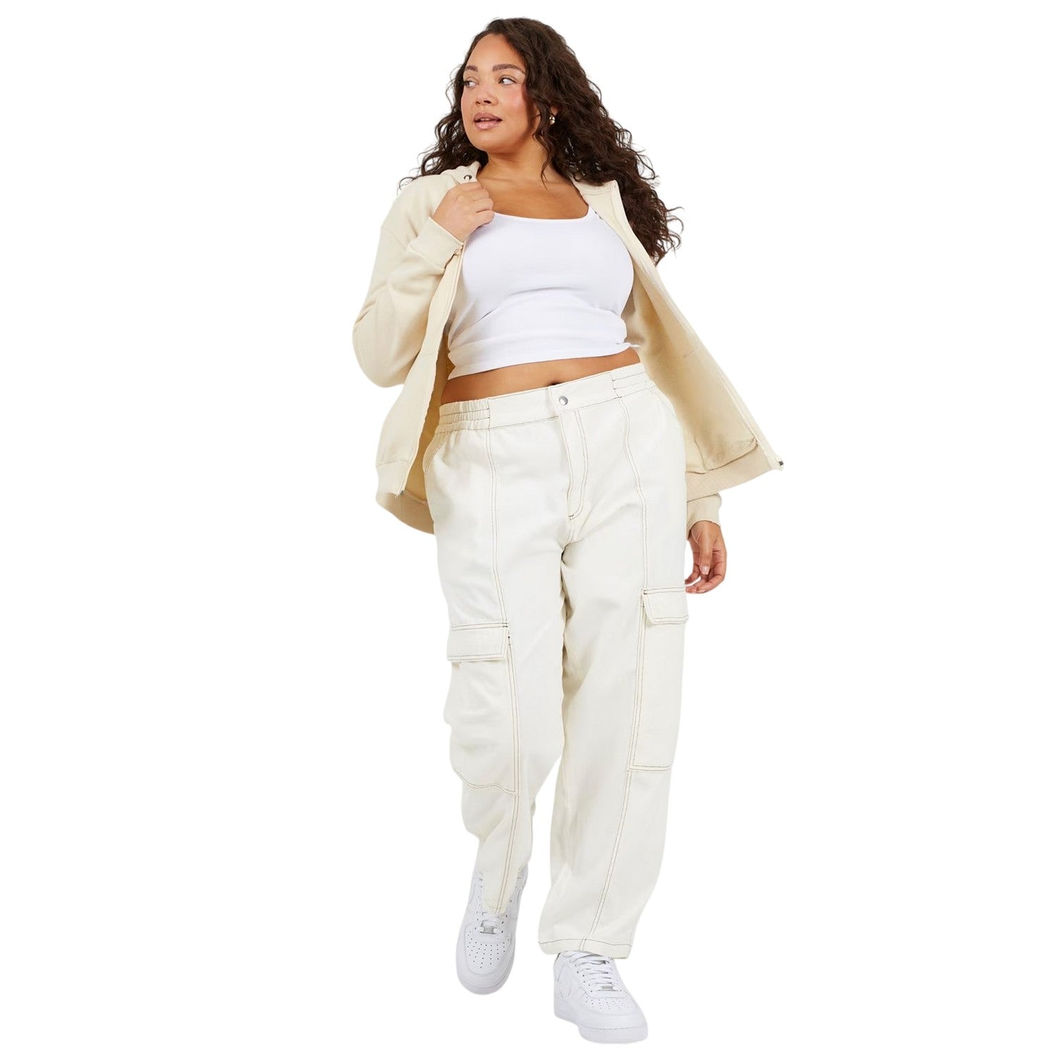 Stone - Side - Brave Soul Womens-Ladies Plus Full Zip Hoodie