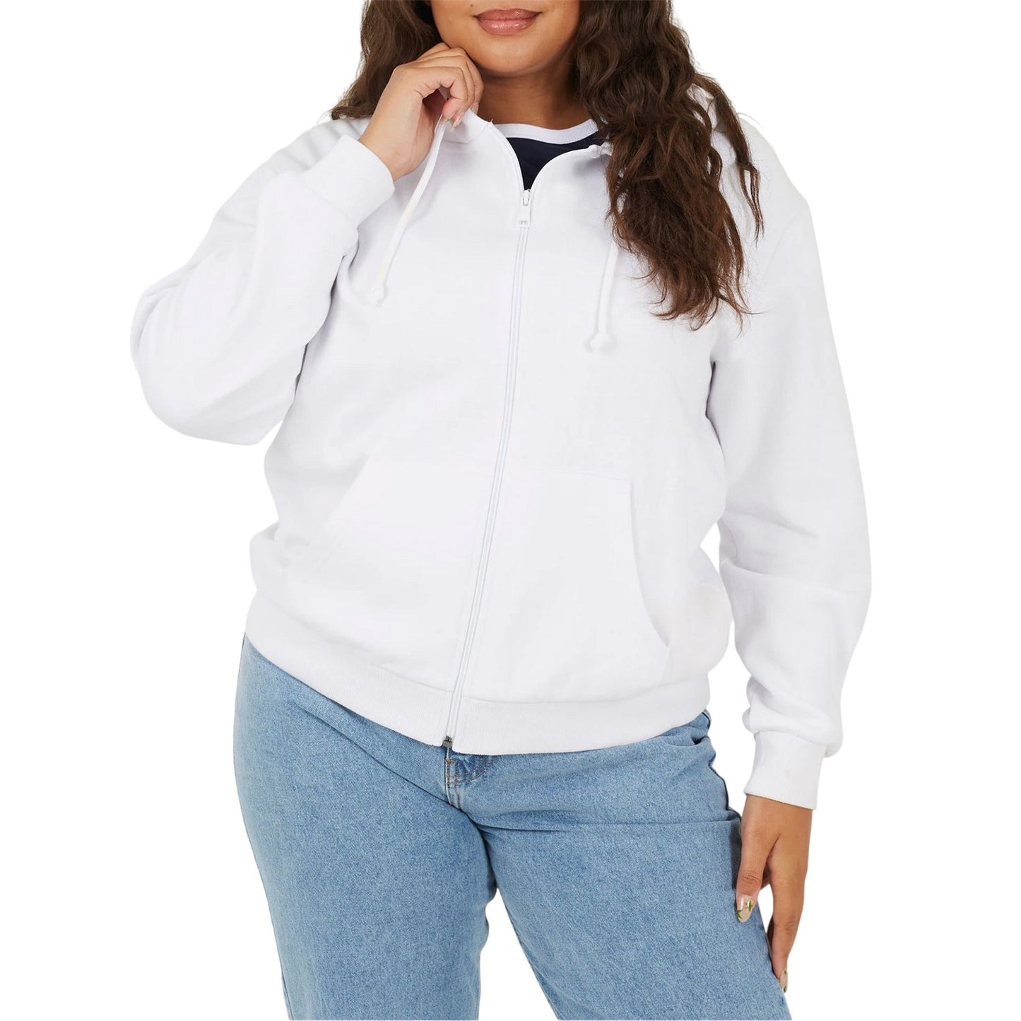 White - Front - Brave Soul Womens-Ladies Plus Full Zip Hoodie