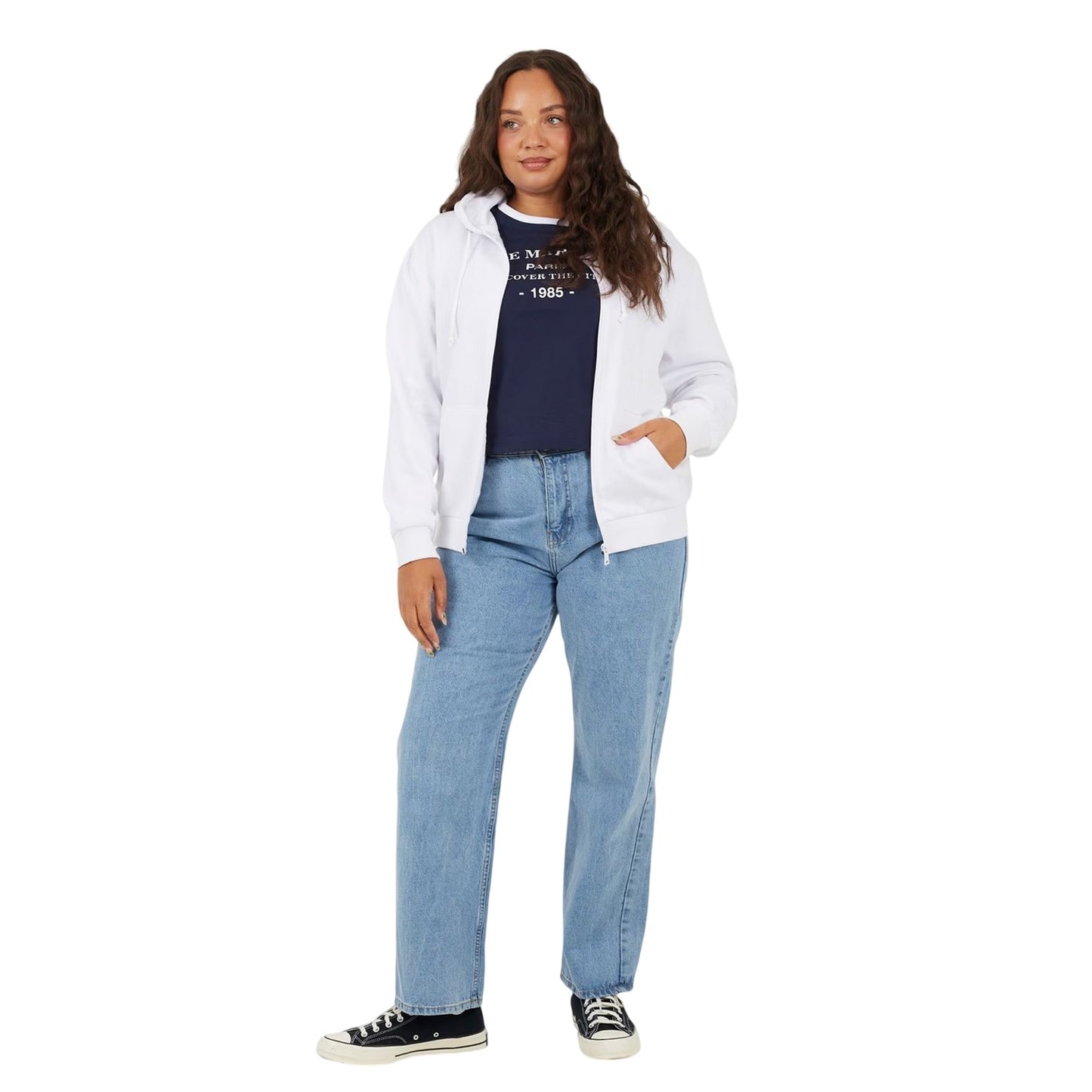 White - Side - Brave Soul Womens-Ladies Plus Full Zip Hoodie