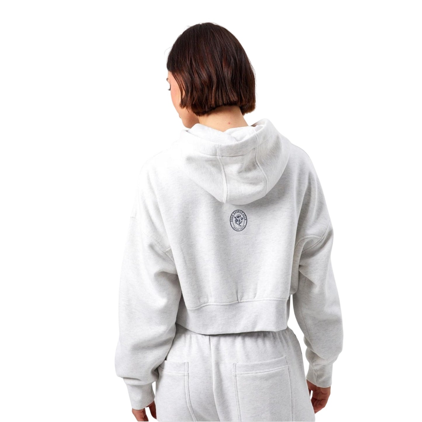 White Marl - Back - Original Creator Womens-Ladies Water Repellent Crop Hoodie