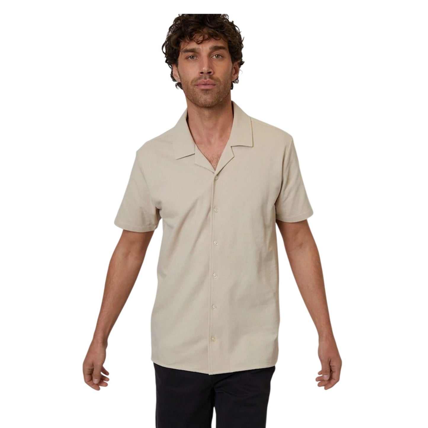 Stone - Front - Threadbare Mens Kaylian Regular Short-Sleeved Shirt