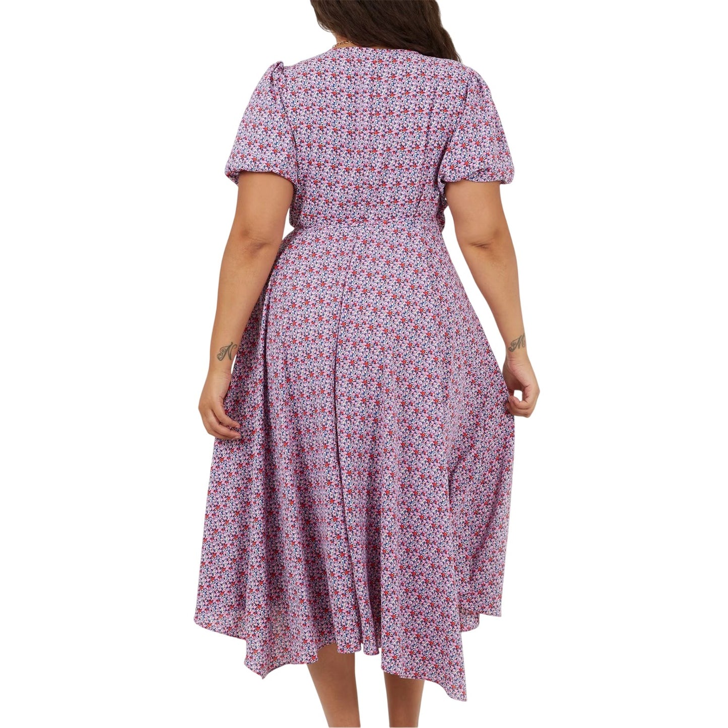 Pink - Back - Brave Soul Womens-Ladies Floral V Neck Curved Short-Sleeved Wrap Dress