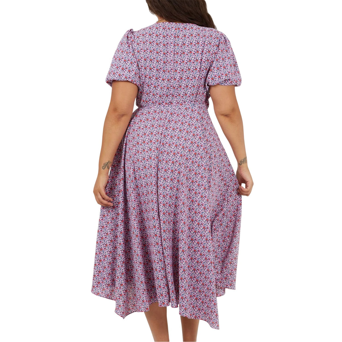 Pink - Back - Brave Soul Womens-Ladies Floral V Neck Curved Short-Sleeved Wrap Dress