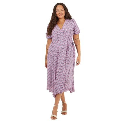Pink - Side - Brave Soul Womens-Ladies Floral V Neck Curved Short-Sleeved Wrap Dress