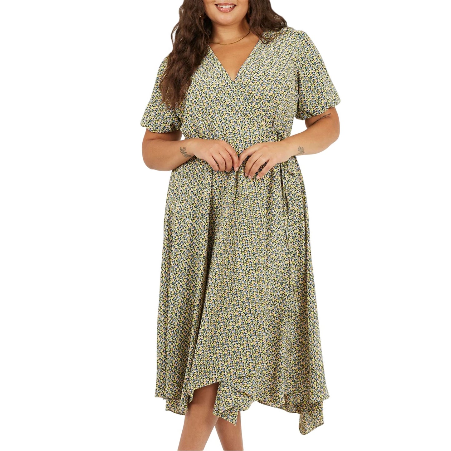 Green - Front - Brave Soul Womens-Ladies Floral V Neck Curved Short-Sleeved Wrap Dress