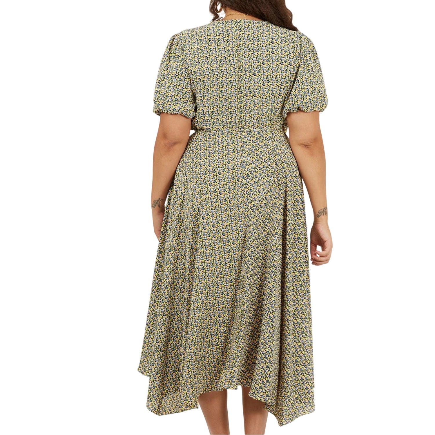 Green - Back - Brave Soul Womens-Ladies Floral V Neck Curved Short-Sleeved Wrap Dress
