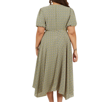 Green - Back - Brave Soul Womens-Ladies Floral V Neck Curved Short-Sleeved Wrap Dress