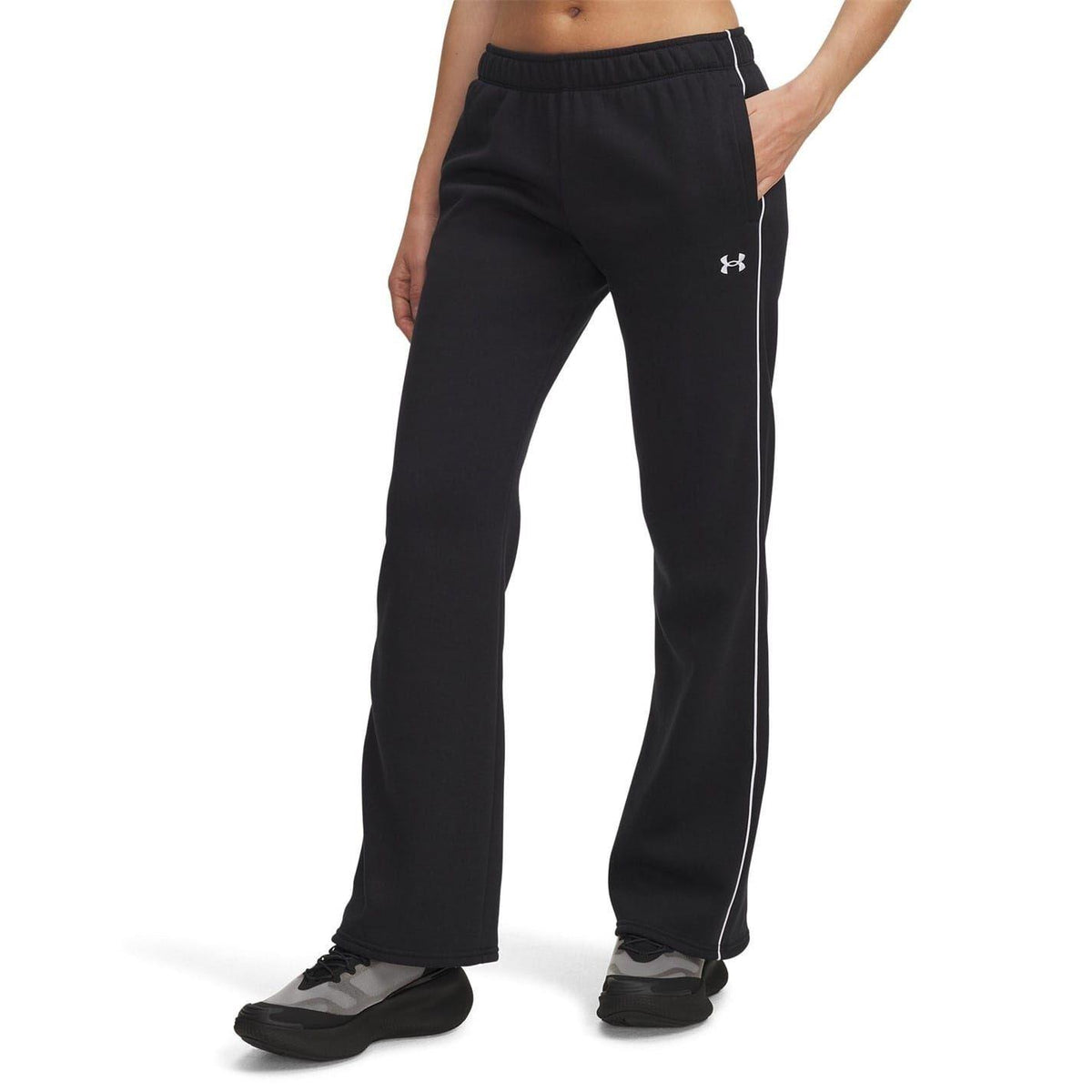Black Melange - Front - Under Armour Womens-Ladies Rival Side Stripe Flared Sweatpants