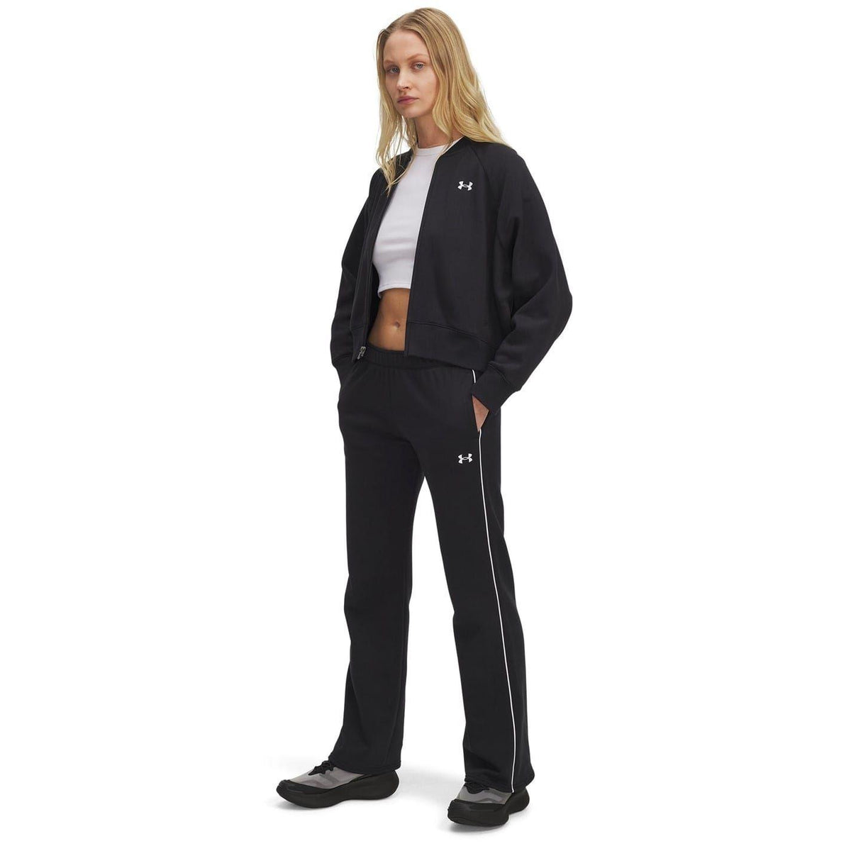 Black Melange - Lifestyle - Under Armour Womens-Ladies Rival Side Stripe Flared Sweatpants
