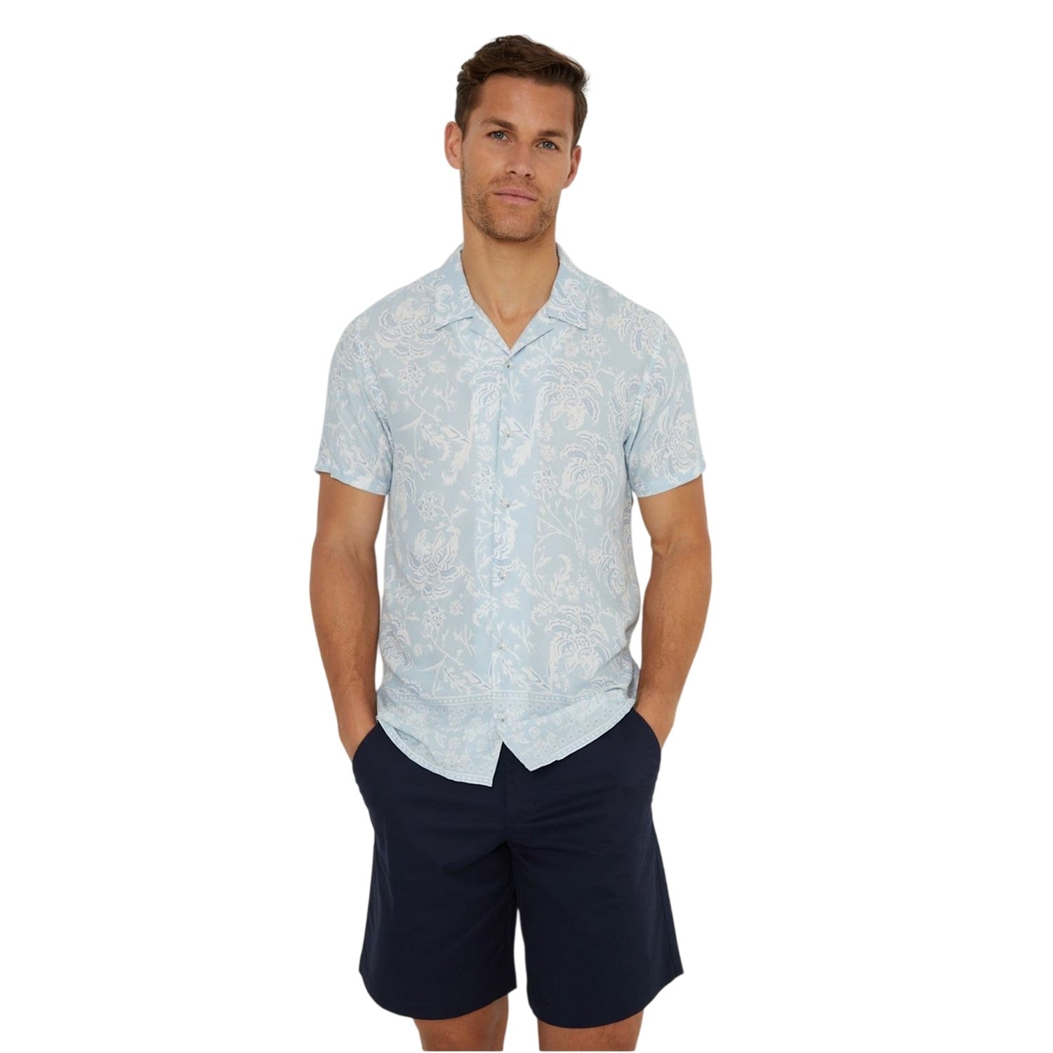 Sky - Front - Threadbare Mens Floral Regular Short-Sleeved Shirt