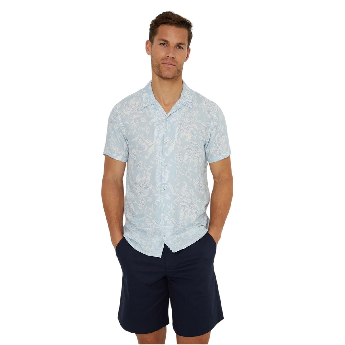 Sky - Front - Threadbare Mens Floral Regular Short-Sleeved Shirt