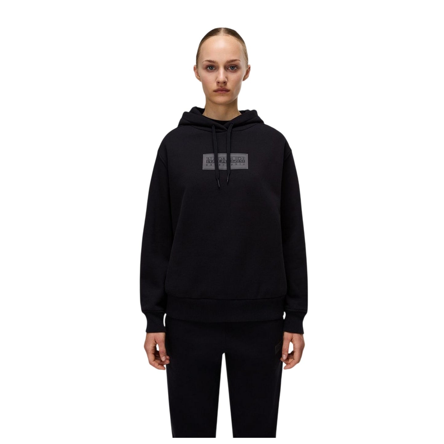 Black - Side - Napapijri Womens-Ladies Box Logo Cotton Blend Hoodie