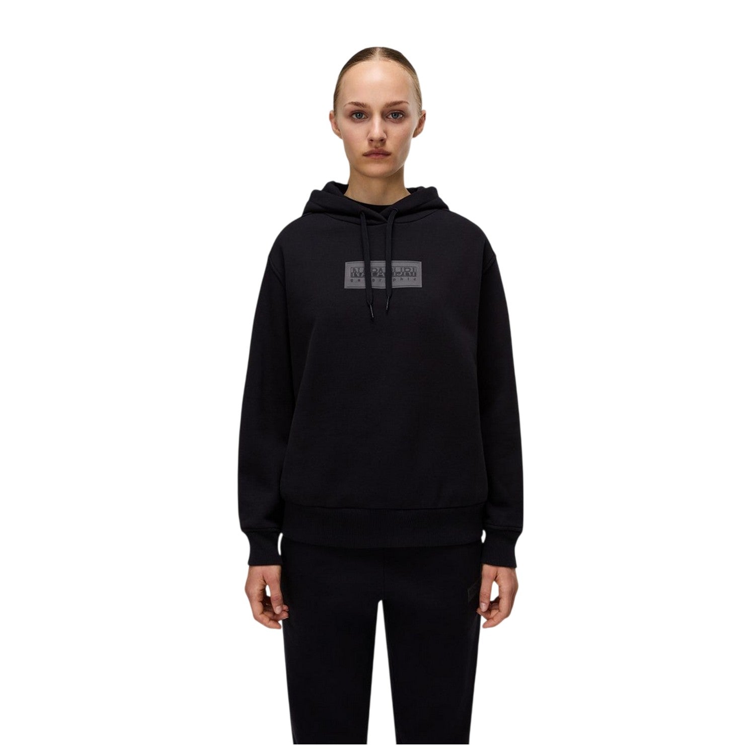 Black - Side - Napapijri Womens-Ladies Box Logo Cotton Blend Hoodie