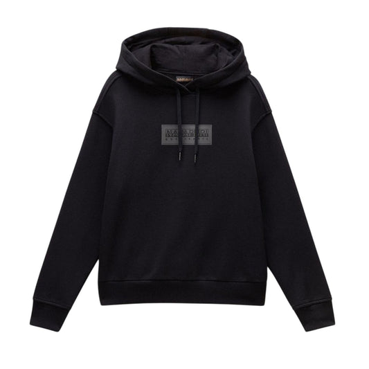 Black - Front - Napapijri Womens-Ladies Box Logo Cotton Blend Hoodie