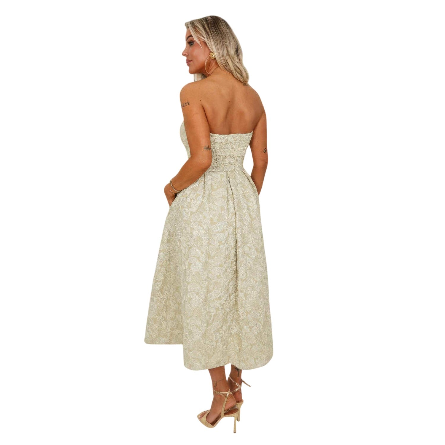 Sage - Back - AX Paris Womens-Ladies Floral Jacquard Bandeau Midi Dress