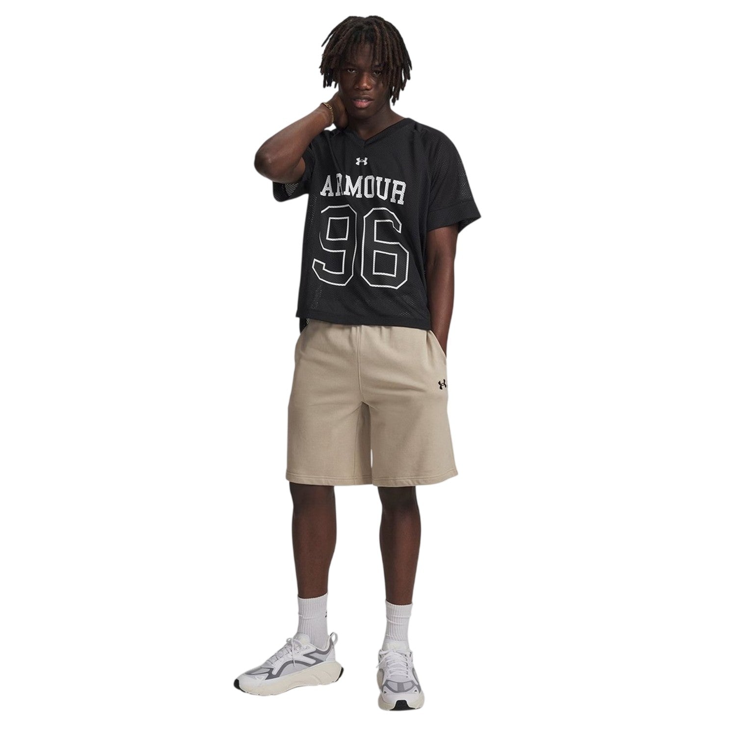 Khaki-Black - Side - Under Armour Mens Rival Logo Shorts