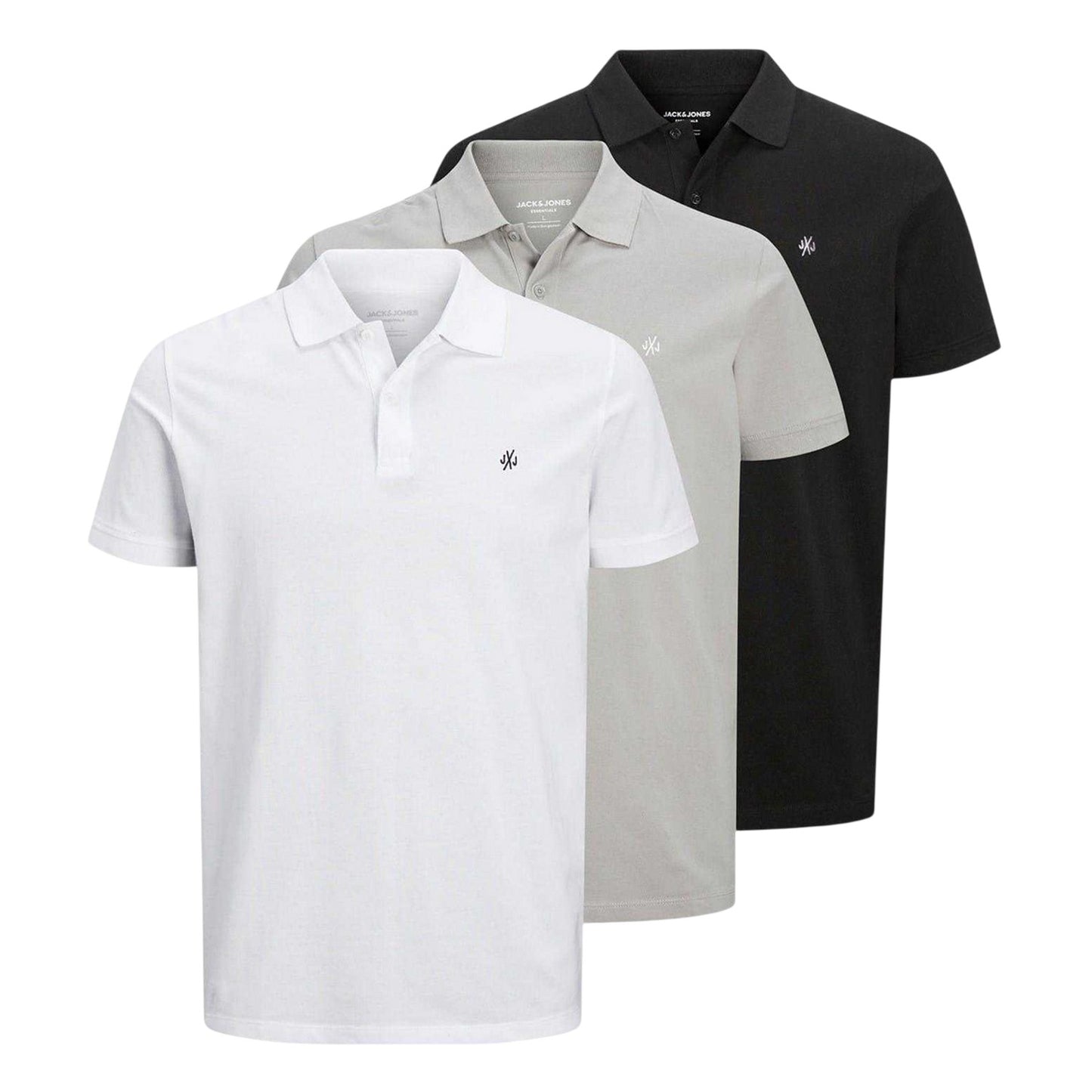 White-Grey-Black - Front - Jack And Jones Mens Short-Sleeved Polo Shirt (Pack of 3)