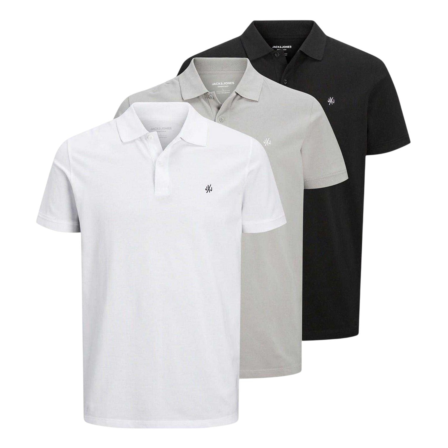 White-Grey-Black - Front - Jack And Jones Mens Short-Sleeved Polo Shirt (Pack of 3)