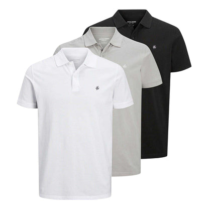 White-Grey-Black - Front - Jack And Jones Mens Short-Sleeved Polo Shirt (Pack of 3)