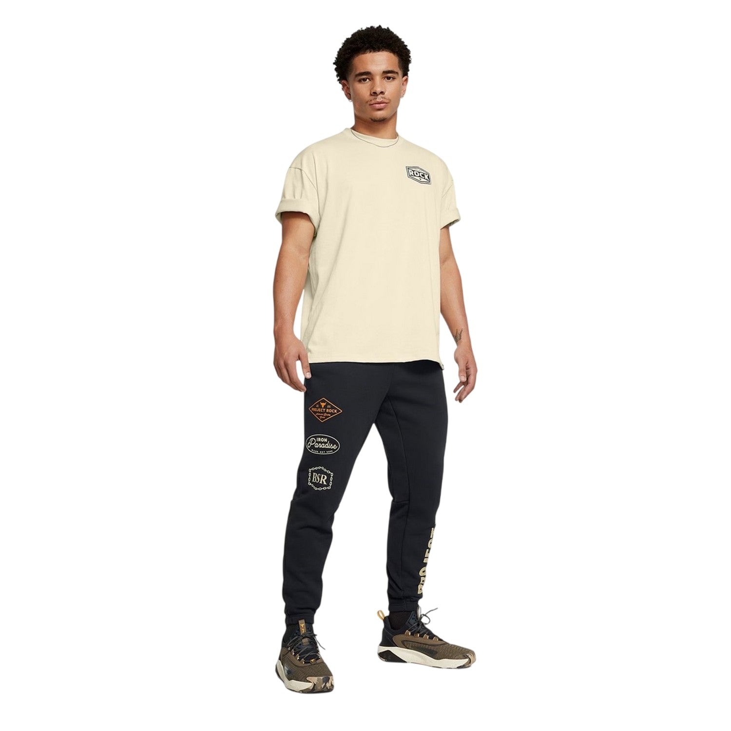 Black - Side - Under Armour Mens Project Rock Graphic Print Joggers