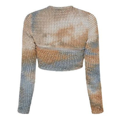 Beige - Back - Off White Womens-Ladies Tie Dye Cut Out Crop Top