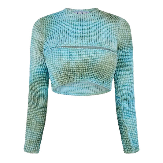 Blue - Front - Off White Womens-Ladies Tie Dye Cut Out Crop Top