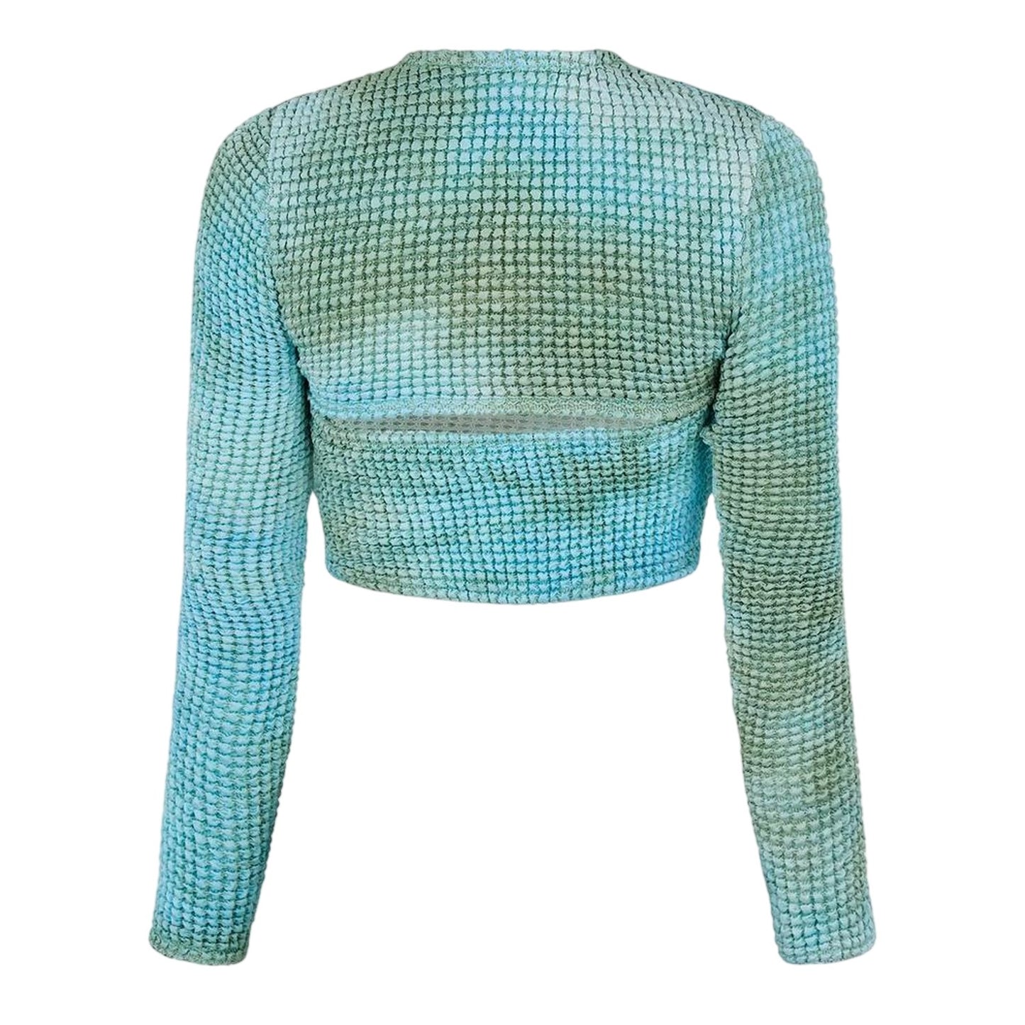 Blue - Back - Off White Womens-Ladies Tie Dye Cut Out Crop Top