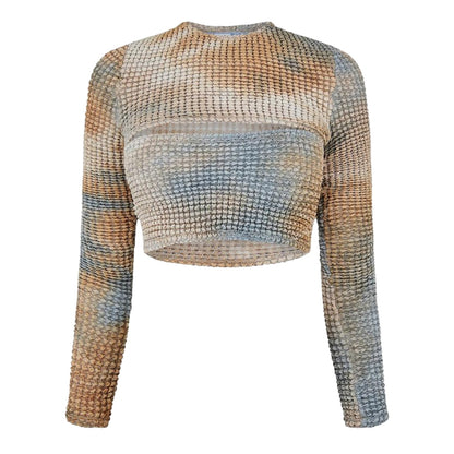 Beige - Front - Off White Womens-Ladies Tie Dye Cut Out Crop Top