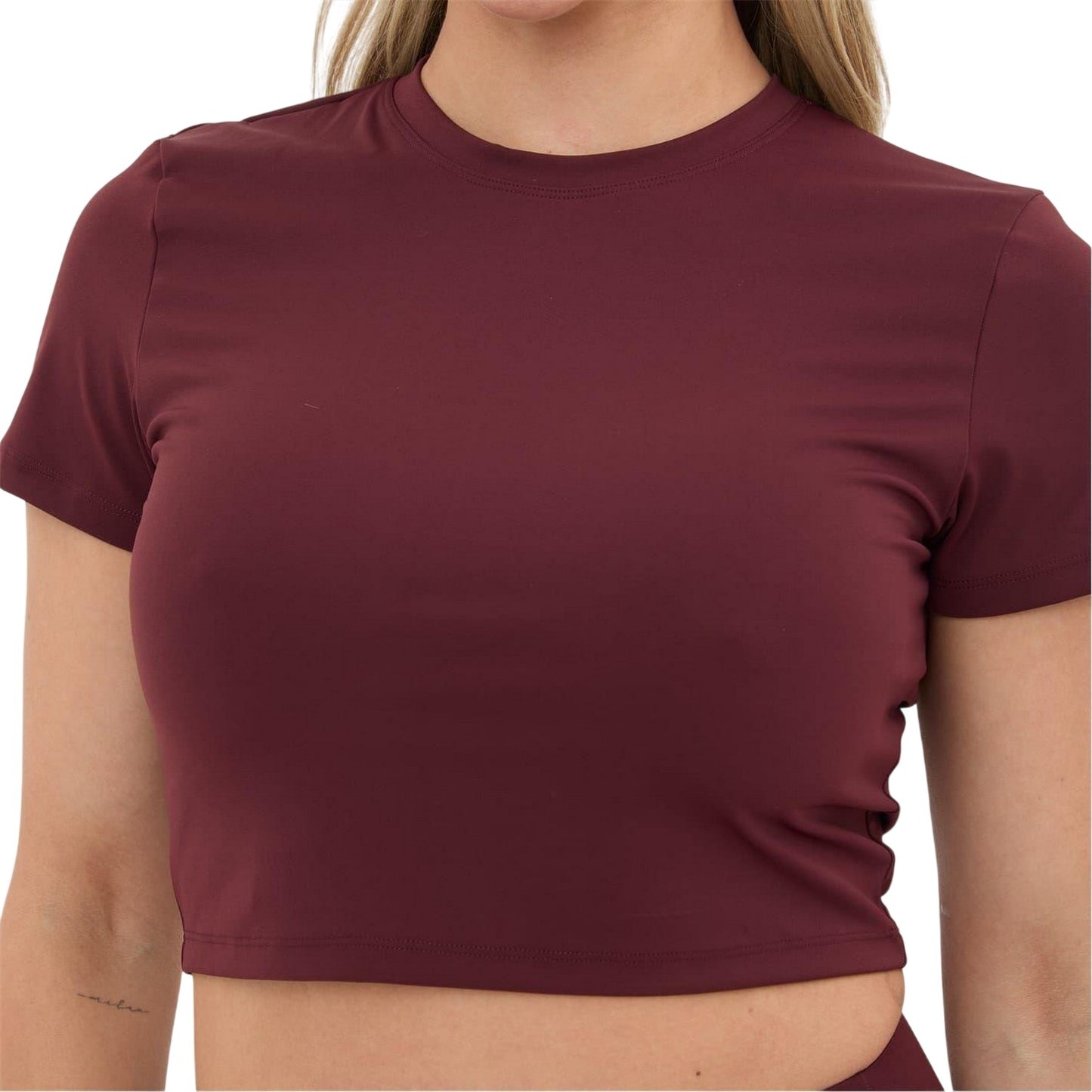 Burgundy - Side - I Saw It First Womens-Ladies Seamless Short-Sleeved Crop Top